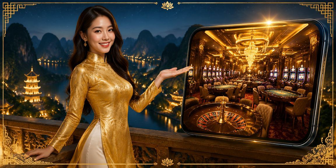 Người dùng tại Ninh Bình tìm hiểu ưu đãi tiền thưởng VIP trên điện thoại trong trang phục áo dài truyền thống